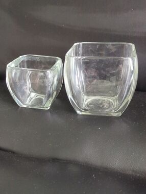 Clear Thick Glass Square Votive Holders - Or For Decoration Set of 2